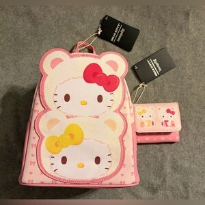 Loungefly Hello Kitty & Mimmy Teddy Bear mini backpack and wallet bundle